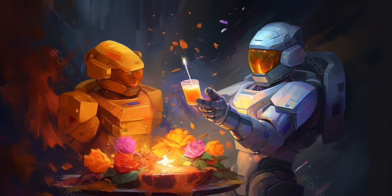 宇航员送机器人愚人节礼物的插画,插画/手绘图,插画/手绘图库,插画/手绘图下载,插画/手绘